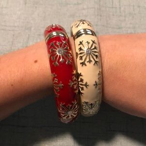 Snowflake Red and White Hinged Bracelets